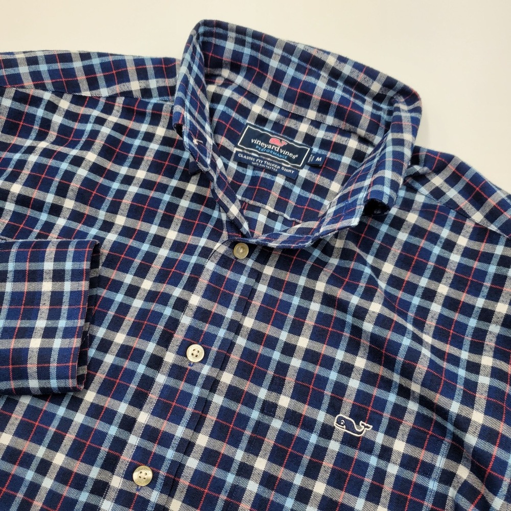 Vineyard Vines Performance Classic Fit Tucker Shirt Mens Medium Blue Plaid L/S